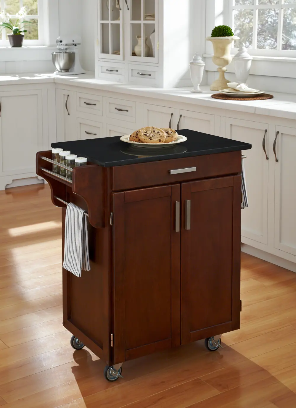 9001-0074 Cherry Kitchen Cart with Black Granite Top - Create-a-Cart-1