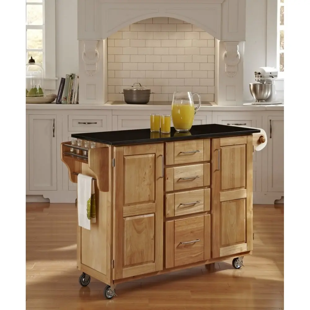 9100-1014 Create A Cart Natural Kitchen Cart with Black Granite Top-1