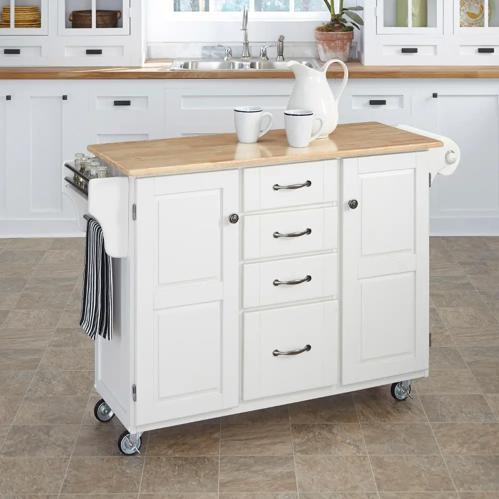 9100-1021 White Finish with Natural Wood Top Kitchen Cart - Create-a-Cart-1