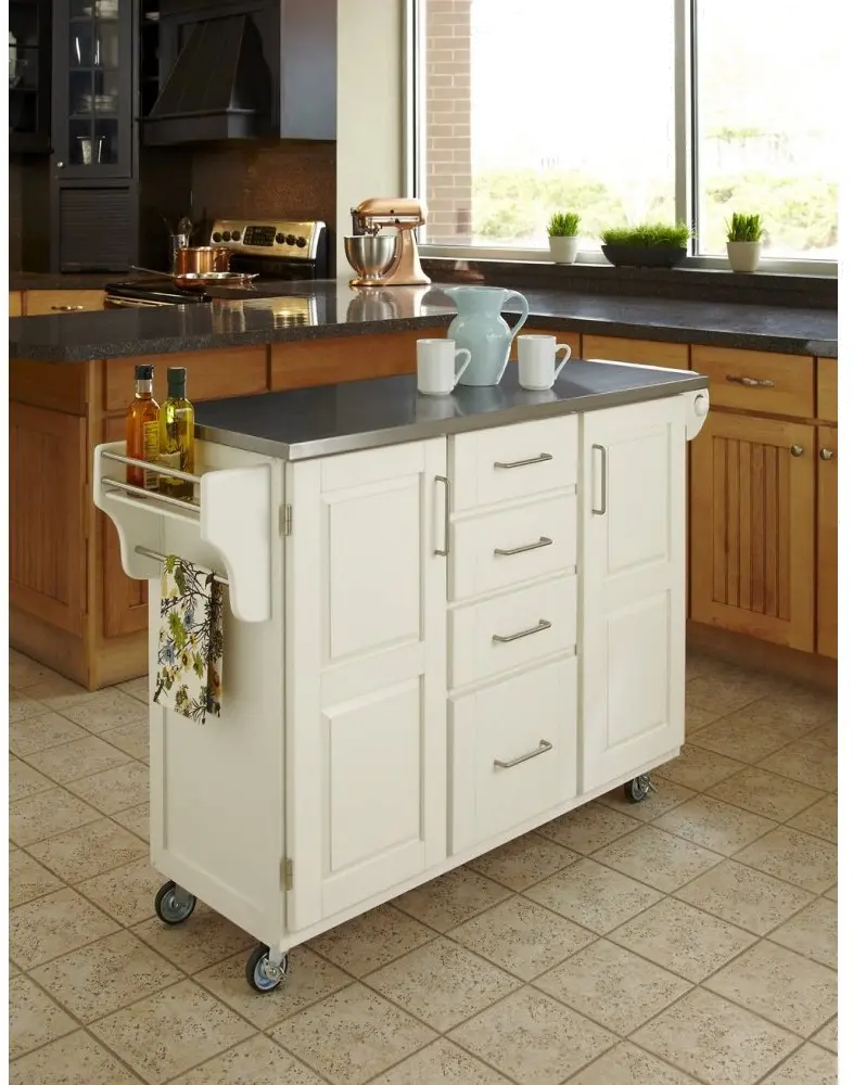 9100-1022 White Kitchen Cart with Stainless Steel Top - Crea sku 9100-1022