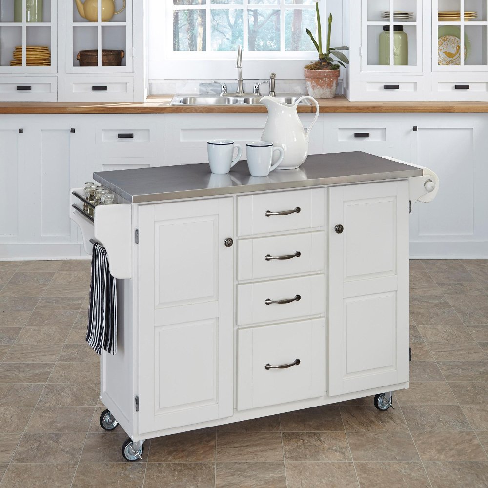 White Kitchen Cart with Stainless Steel Top - Create-a-Cart