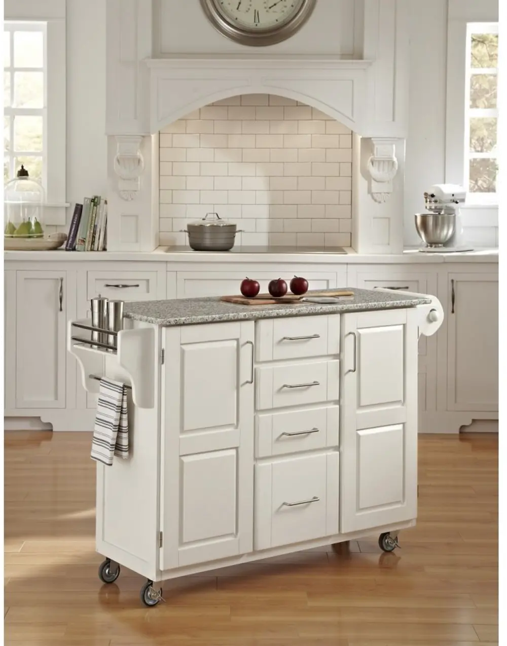 9100-1023 White Kitchen Cart with White and Black Granite Top - Create-a-Cart-1