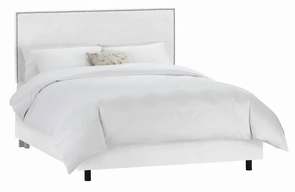 280BEDVWHT_PW White Velvet Twin Upholstered Bed-1