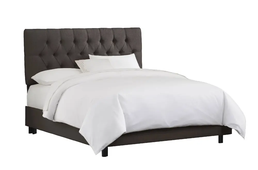 542BEDLINCHAR Linen Charcoal Tufted Queen Bed -1