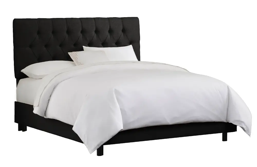 540BEDLINBLK Linen Black Tufted Twin Bed -1