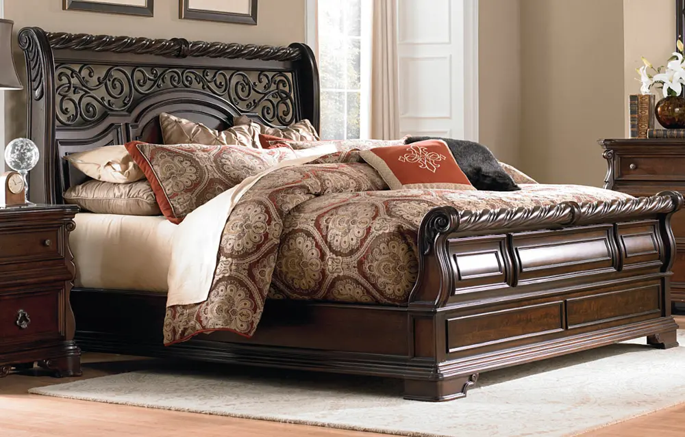Traditional Brown Queen Bed - Arbor Place-1