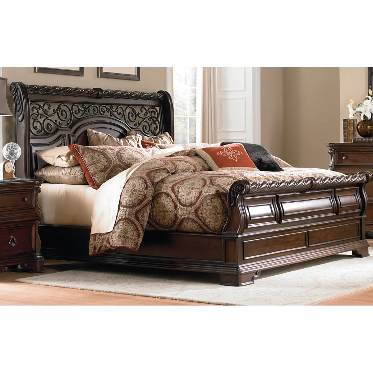 Traditional Brown King Size Sleigh Bed - Arbor Place-1