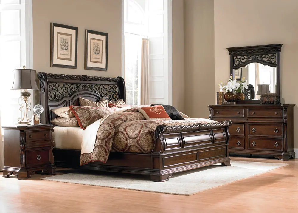 Traditional Brown 4 Piece King Bedroom Set - Arbor Place-1