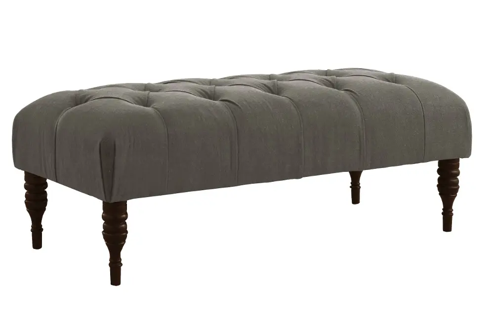 3025LINGRY Brittany Linen Gray Tufted Top Bench- Skyline Furniture-1