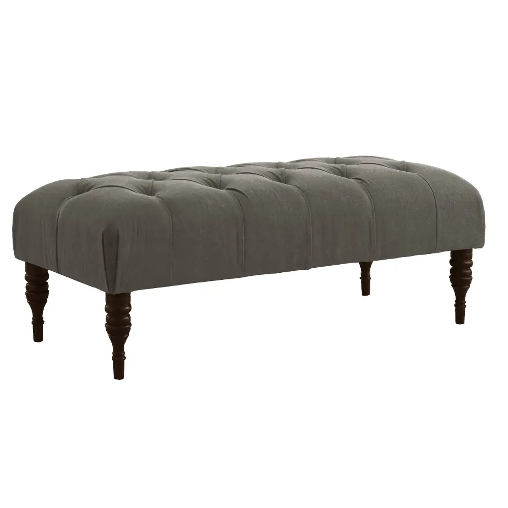 3025LINGRY Brittany Linen Gray Tufted Top Bench- Skyline Furniture-1