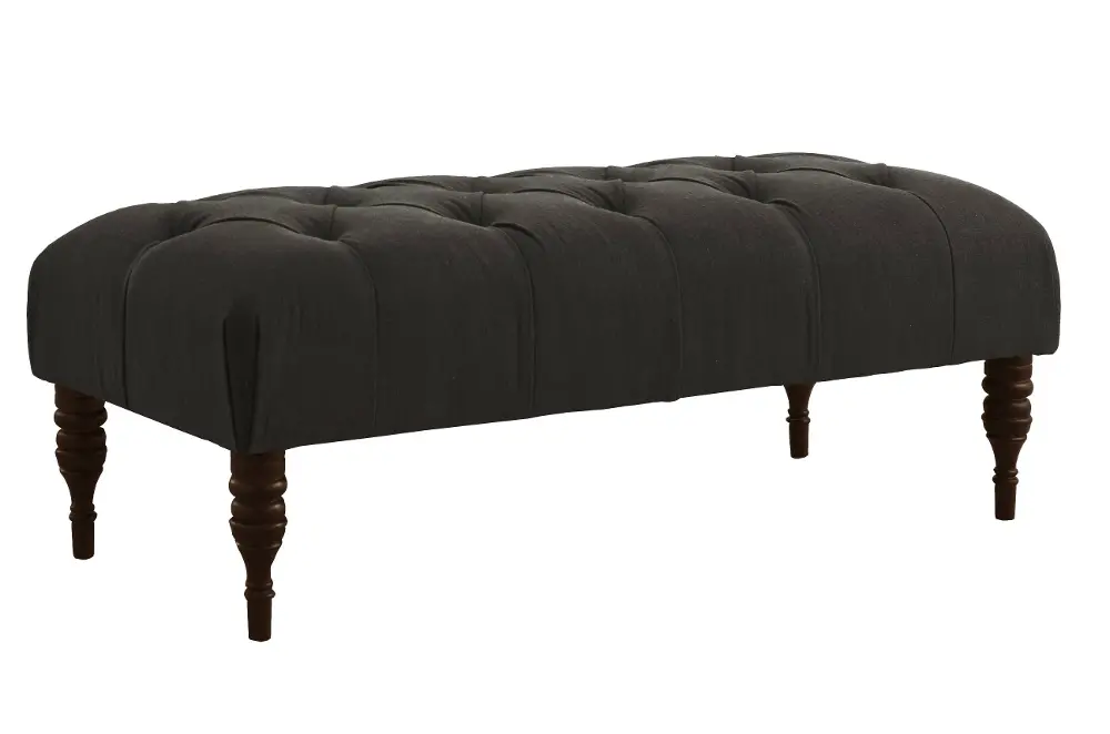 3025LINCHAR Brittany Linen Charcoal Tufted Top Bench-1