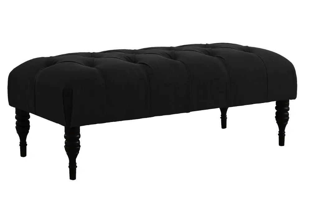 3025LINBLK Brittany Linen Black Tufted Top Bench- Skyline Furniture-1