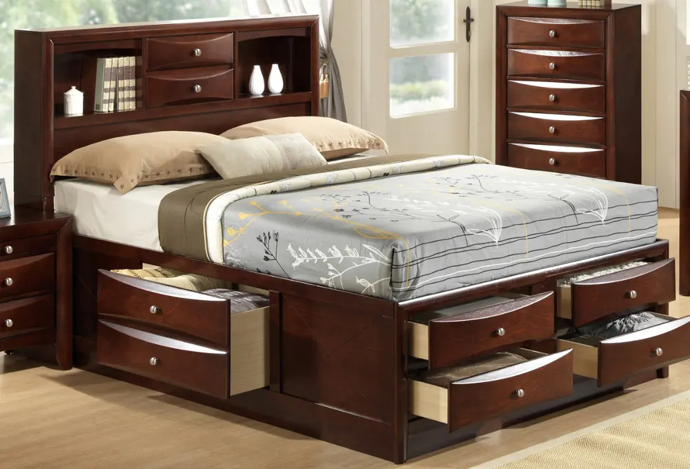 Tobacco Brown Contemporary King Storage Bed - Emily-1