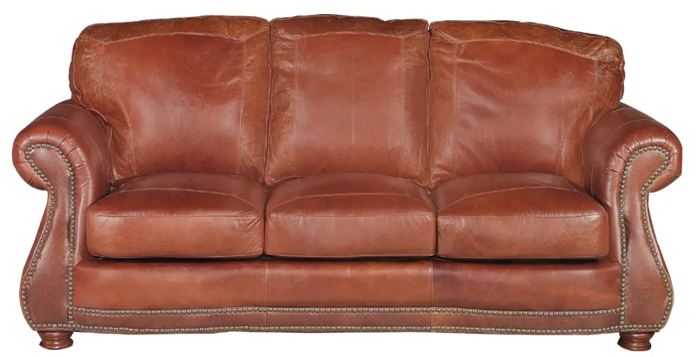 Traditional Brandy Brown Leather Sofa - Brandy-1