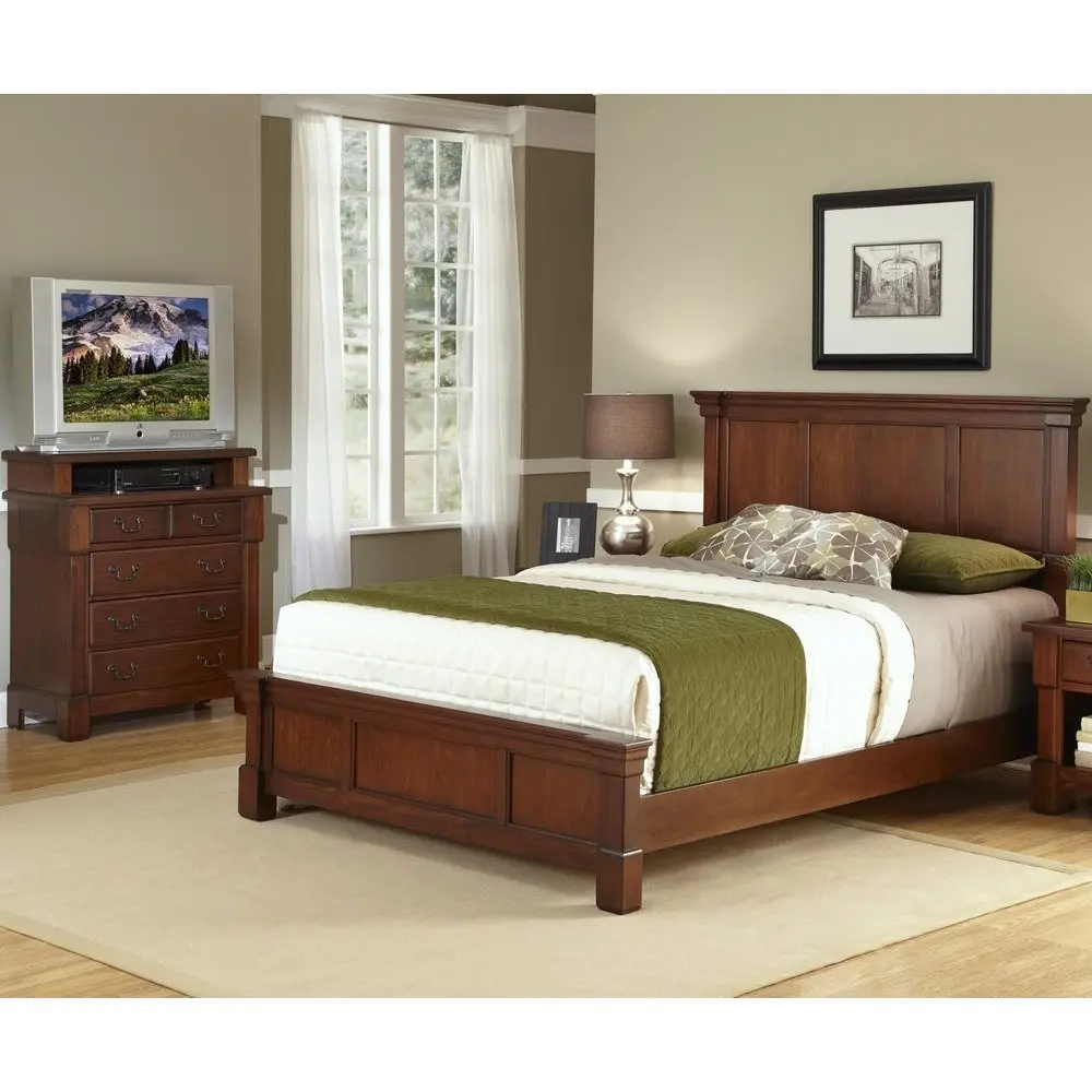 5520-5021 Cherry Queen Bed and Media Chest - The Aspen -1