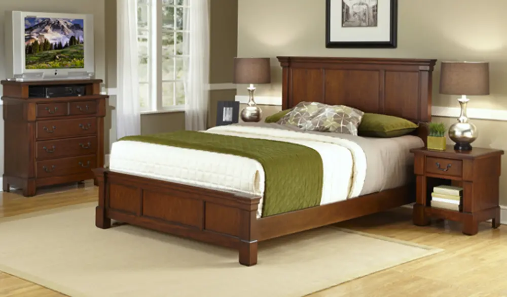 5520-5022 Cherry Queen Bed, Media Chest, and Nightstand - The Aspen-1