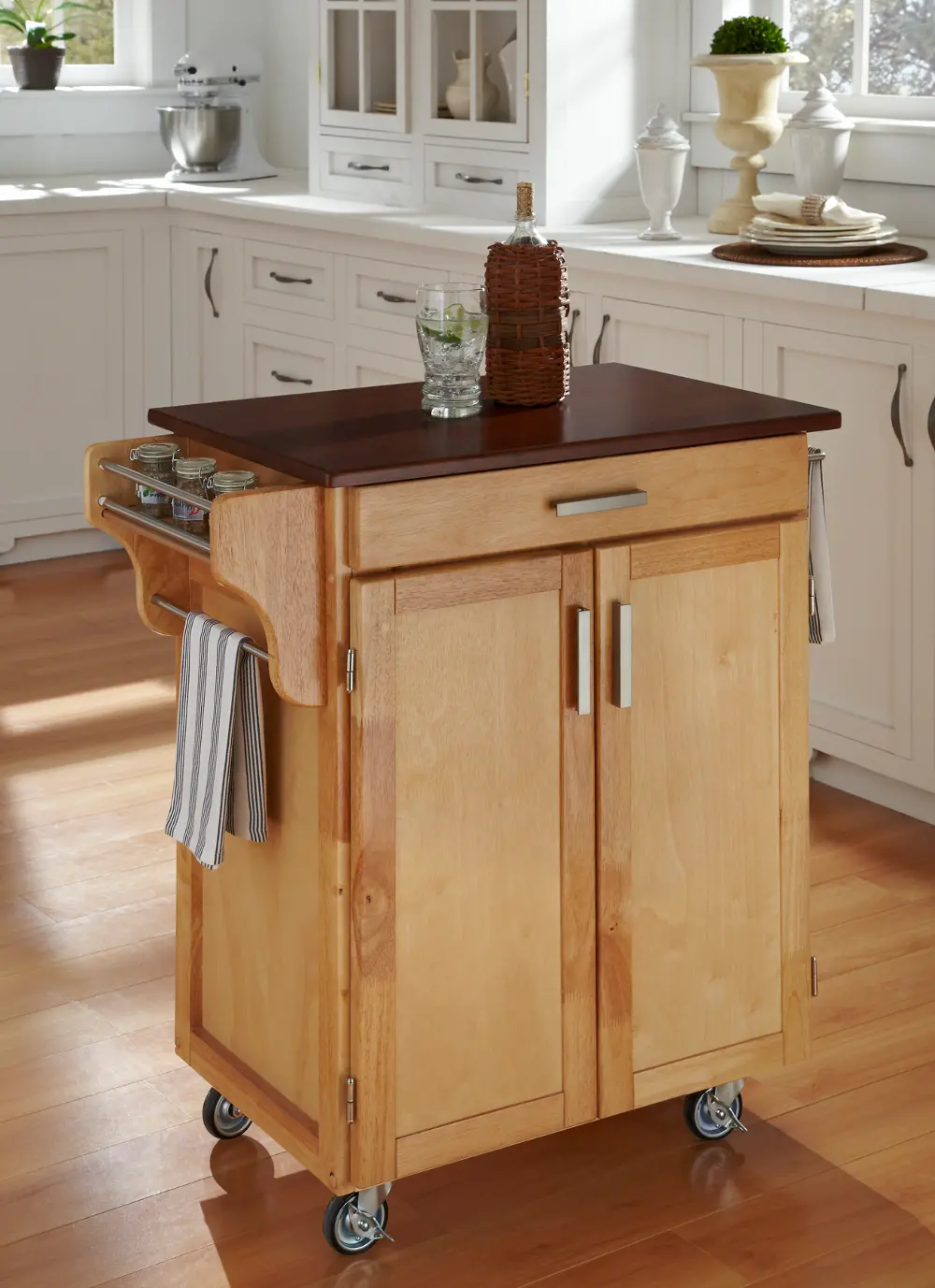 9001-0017G Natural Kitchen Cart with Cherry Top - Create-a-Cart-1