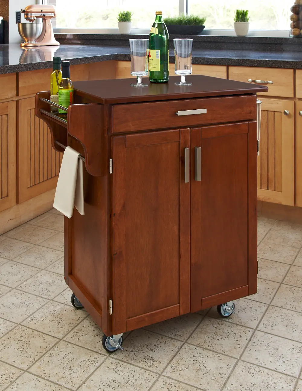 9001-0067G Medium Brown Kitchen Cart with Cherry Top - Create-a-Cart-1
