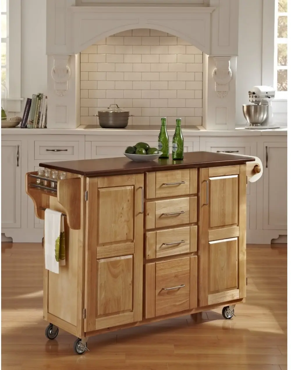 9100-1016G Natural Kitchen Cart with Warm Oak Finish Top - Create-a-Cart-1