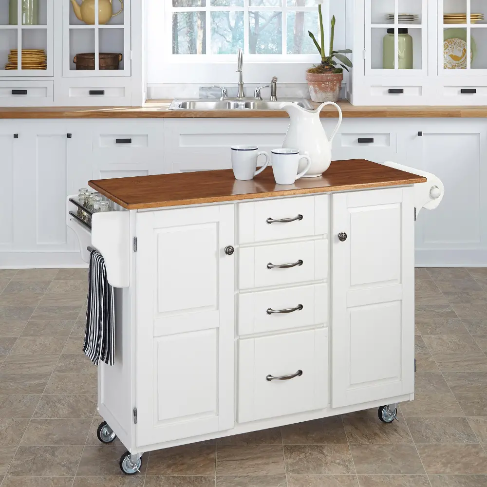 9100-1026G White Finish with Oak Top Kitchen Cart - Create-A-Cart-1