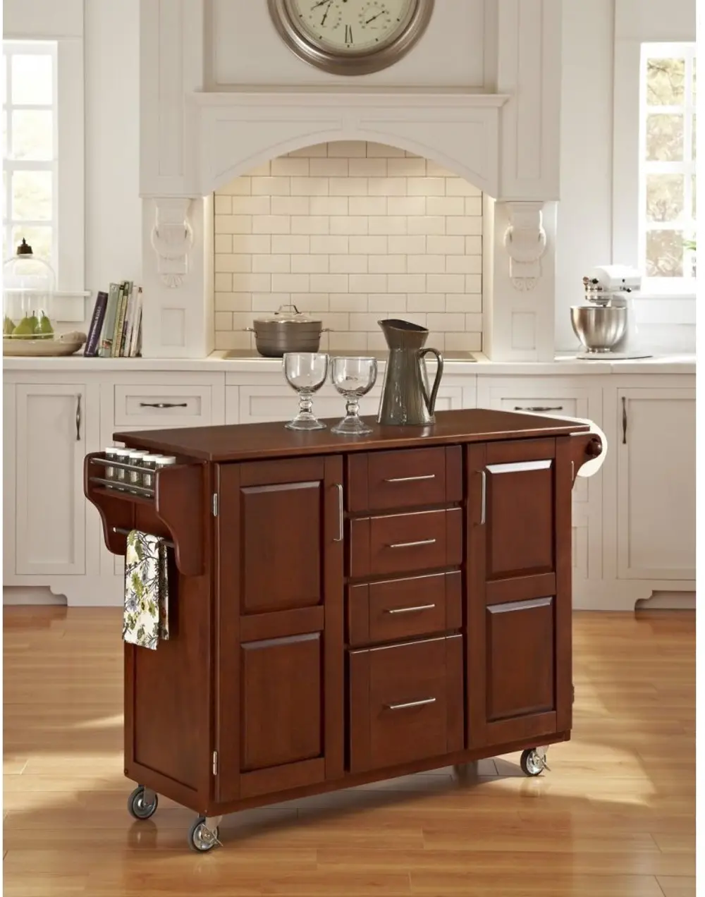 9100-1066G Medium Brown Kitchen Cart with Warm Oak Finish Top - Create-a-Cart-1