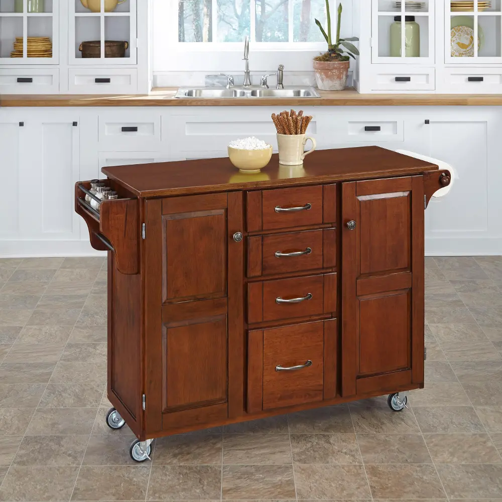 9100-1077G Cherry Finish with Cherry Top Kitchen Cart - Create-A-Cart-1