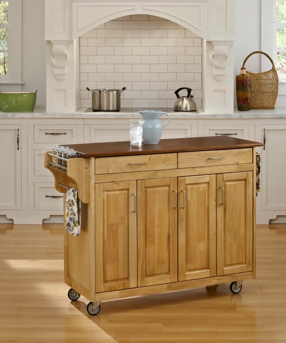 9200-1016G Natural Kitchen Cart with Warm Oak Finish Top - Create-A-Cart-1