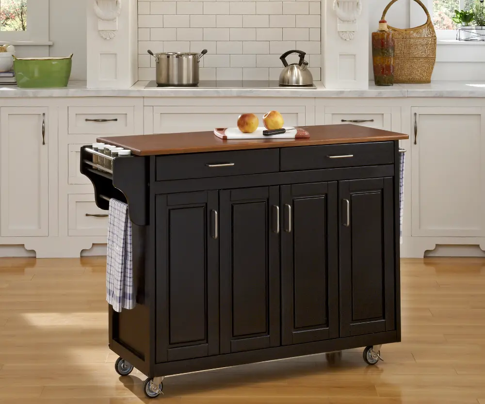 9200-1046G Black Kitchen Cart with Warm Oak Finish Top - Create-A-Cart-1
