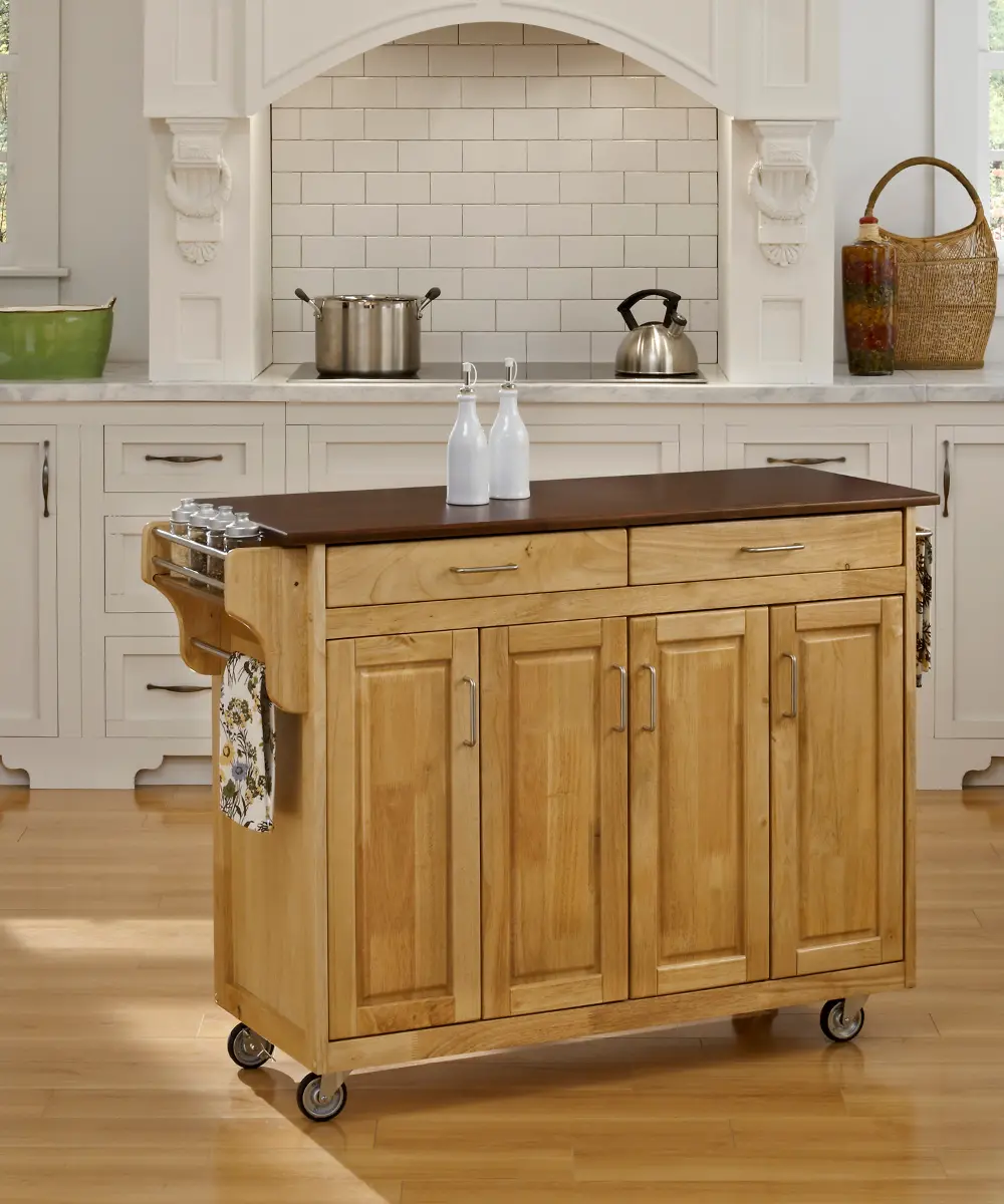 9200-1017G Natural Kitchen Cart with Cherry Finish Top - Create-A-Cart-1