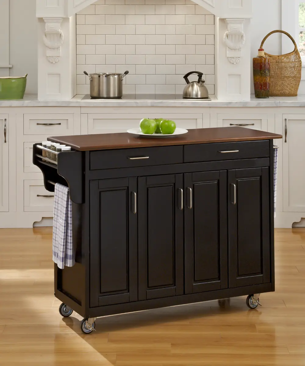 9200-1047G Black Kitchen Cart with Cherry Finish Top - Create-A-Cart-1