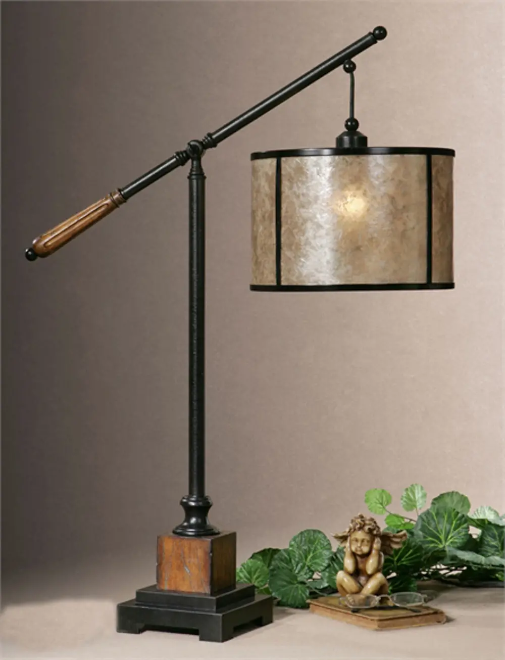 Black Metal and Wood Table Lamp-1