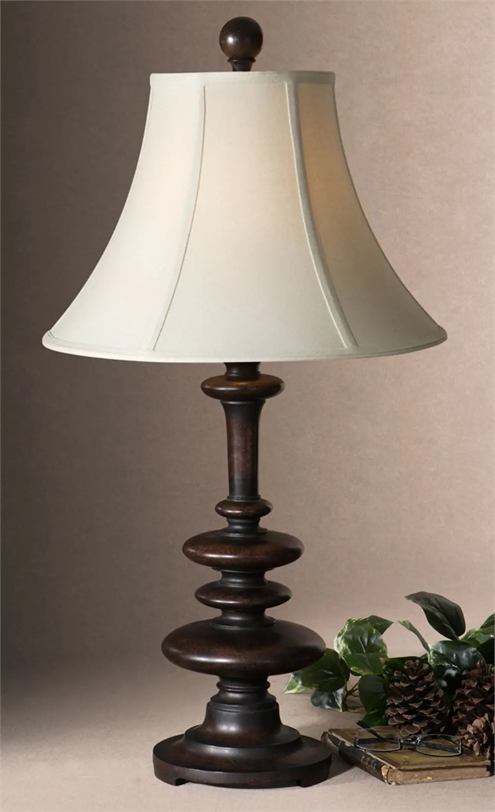 Heavily Burnished Rustic Brown Table Lamp-1