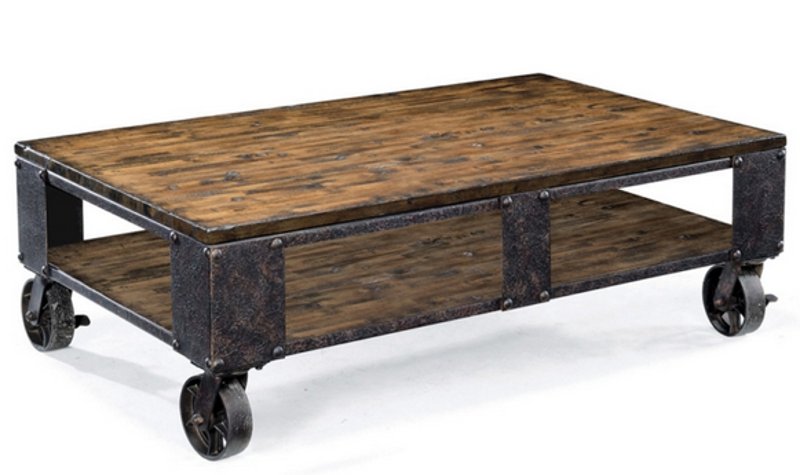 Industrial Coffee Table On Wheels, Small Coffee Table With Casters