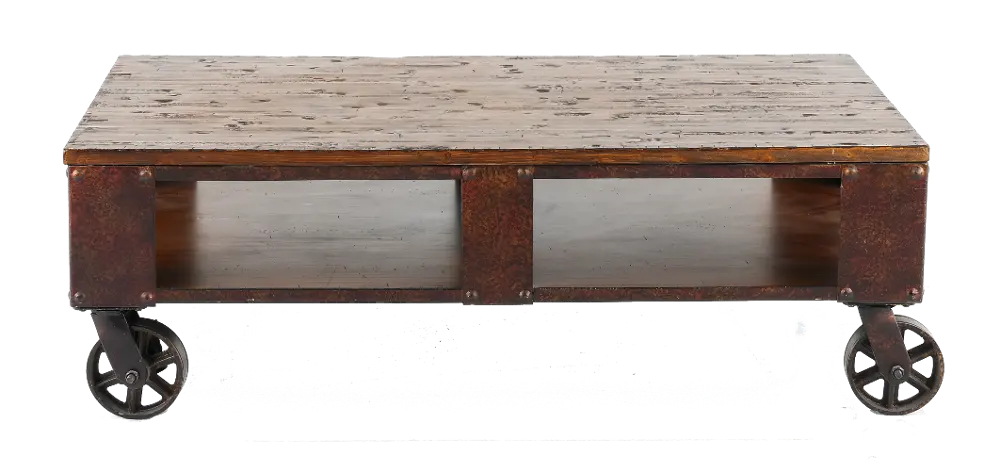 Pinebrook Brown Coffee Table on Wheels-1