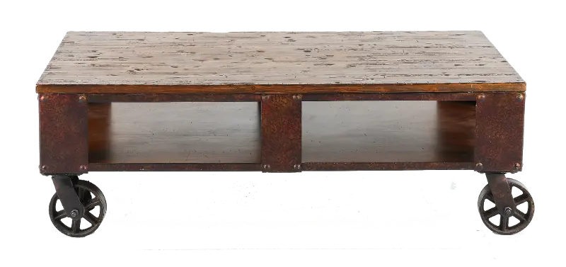 Pinebrook Brown Coffee Table on Wheels