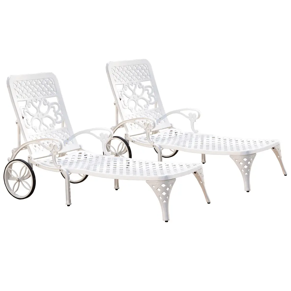 5552-832 Two White Chaise Outdoor Lounge Chairs - Biscayne -1