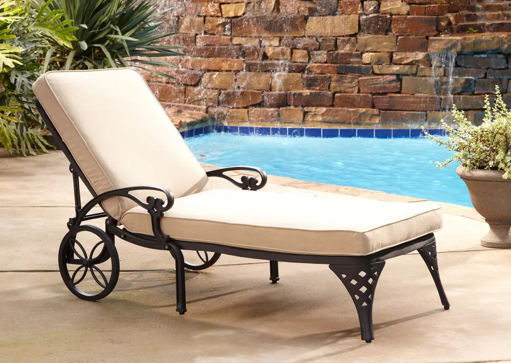 5554-831 Black Chaise Outdoor Lounge Chair with Taupe Cushion  - Biscayne -1