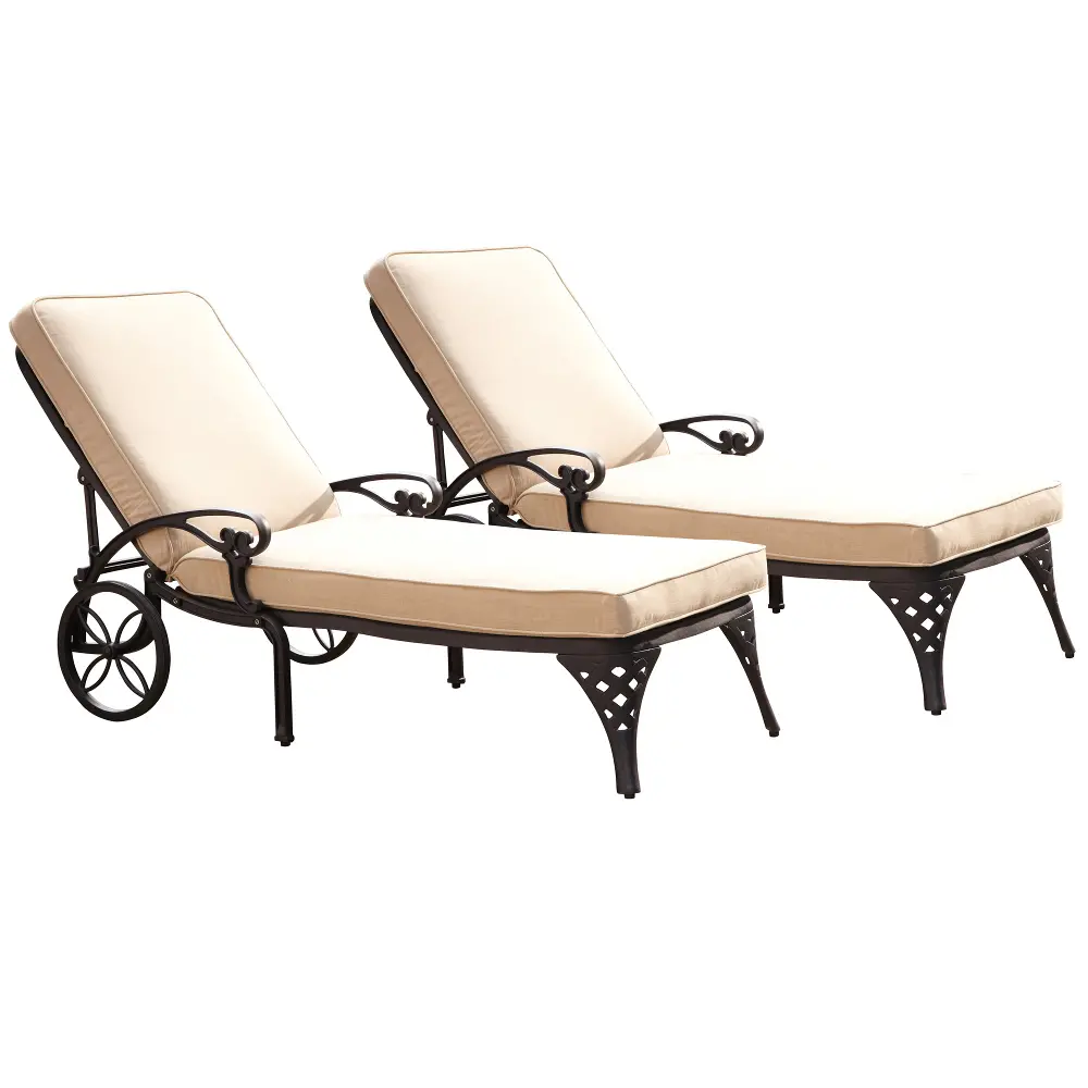 5554-8312 Two Black Chaise Outdoor Lounge Chairs with Cushions - Biscayne -1