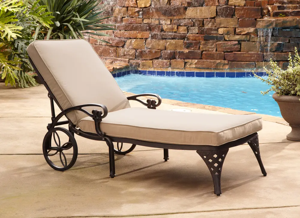 5555-831 Bronze Chaise Outdoor Lounge Chair with Taupe Cushion - Biscayne-1