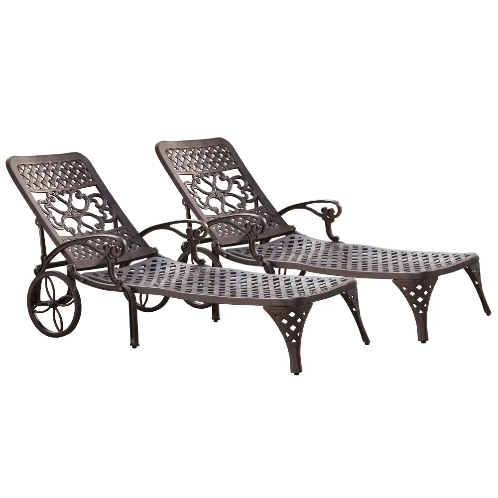 5555-832 Two Bronze Chaise Outdoor Lounge Chairs - Biscayne-1