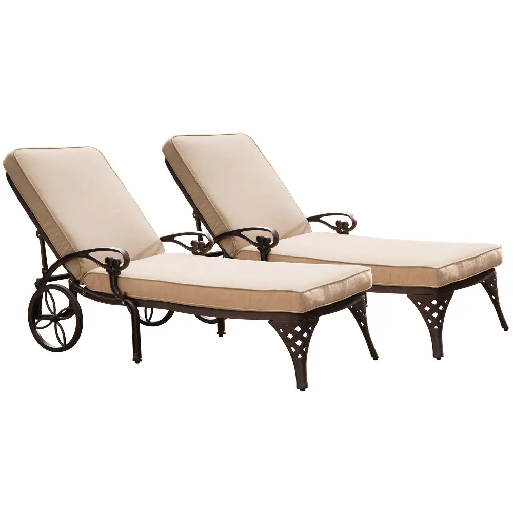 5555-8312 Two Bronze Chaise Outdoor Lounge Chairs with Cushions - Biscayne -1