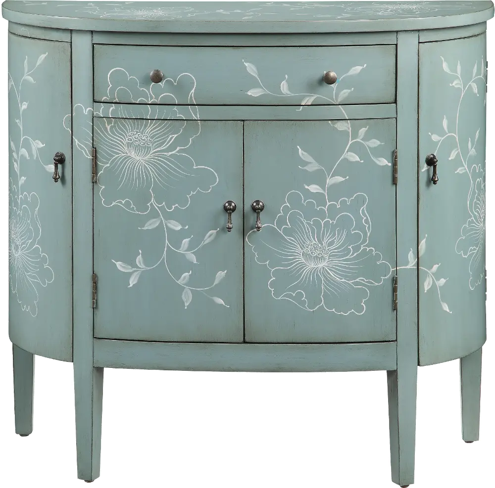 50629 Teal Cabinet With Curved Doors And White Floral Graphics-1