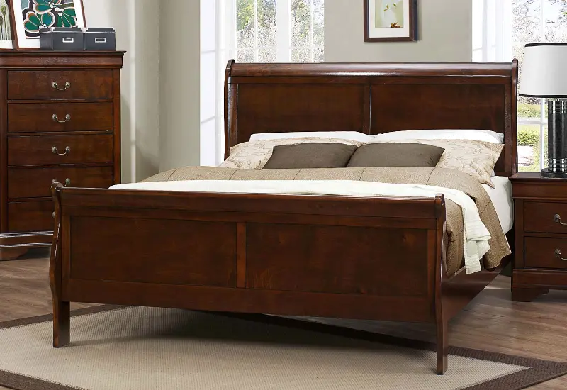 Mayville Brown Cherry King Size Sleigh, Twin Size Sleigh Bed Cherry Blossom