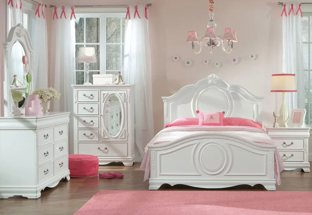 Traditional White 4 Piece Full Bedroom Set - Jessica-1