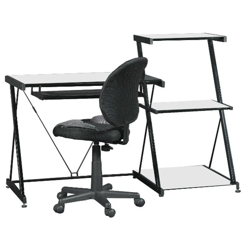 KIT Glass Computer Desk with Bookcase and Office Chair - Nero-1