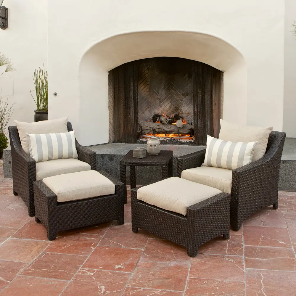 Sand and Brown 5 Piece Wicker Patio Furniture Set-1