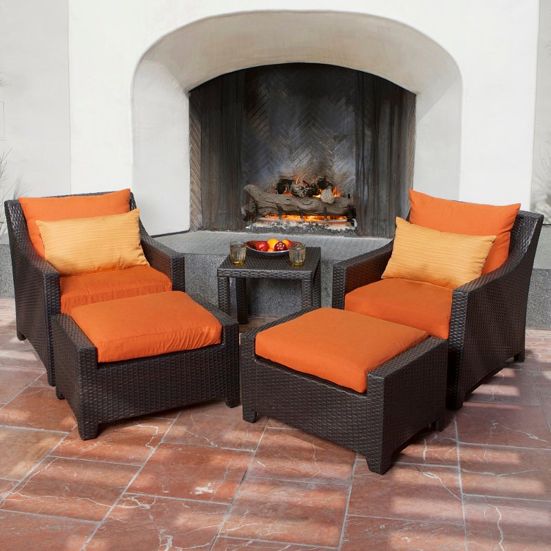 Tikka Orange 5 Piece Wicker Club Chair Set Rc Willey - 5 Pieces Wicker Patio Furniture Set Outdoor Chairs With Ottomans
