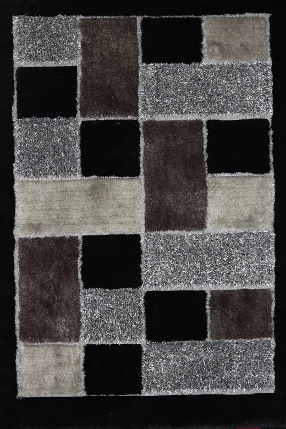 5 x 7 Medium Black Area Rug - Shaggy With Design-1