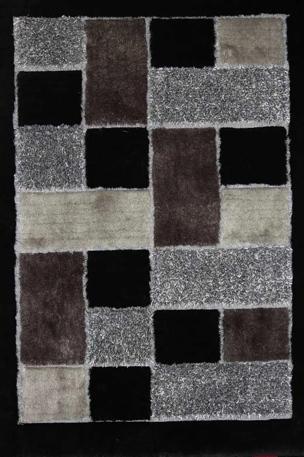 8 x 10 Large Black Area Rug - Shaggy With Design-1