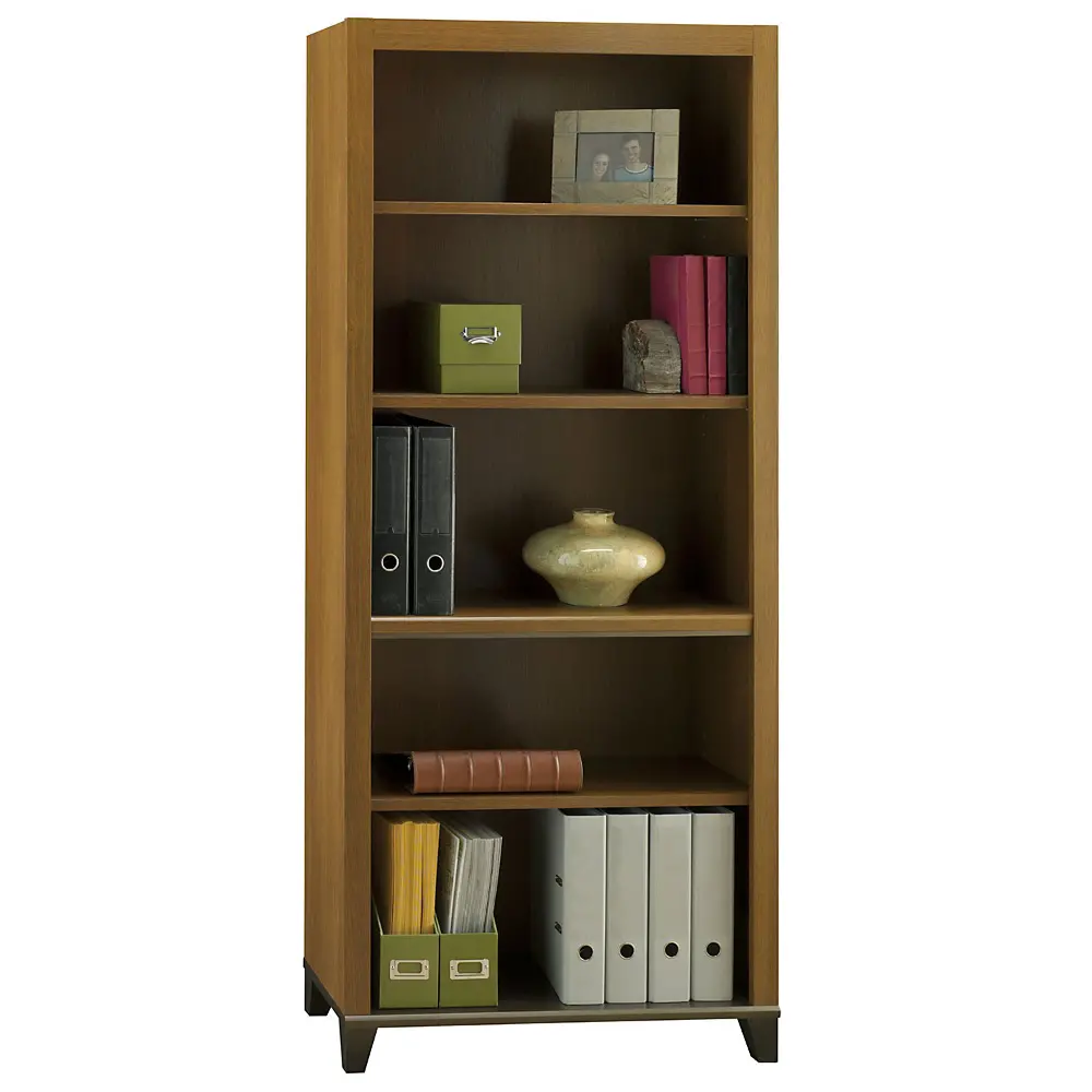 PR67365 Warm Oak 5-Shelf Bookcase with Adjustable Shelves- Achieve -1